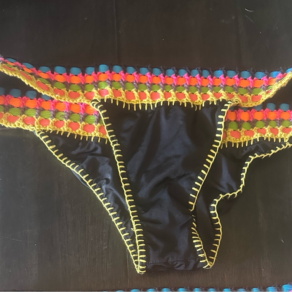 Beach Bunny Black Bikini Bottoms with Crochet Trim